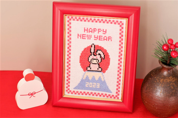 十字繡套件“兔子和富士山”明年的生肖可愛兔子作品簡單可愛的刺繡套件新年刺繡 第8張的照片