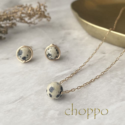 Creema限定！6㎜ダルメシアンジャスパーのピアス＆ネックレス2点セット 