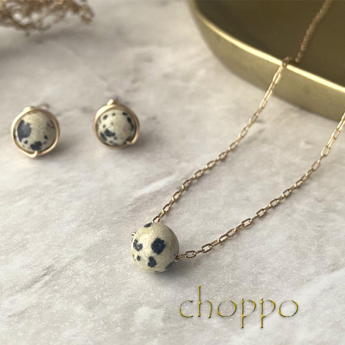 Creema限定！6㎜ダルメシアンジャスパーのピアス＆ネックレス2点セット 