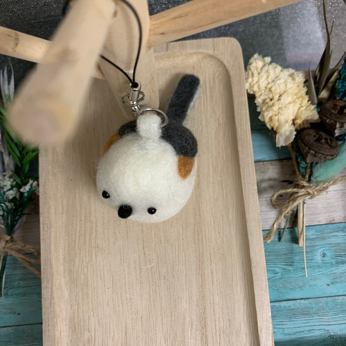 羊毛フェルト シマエナガとOPENディスプレイ ハンドメイド 大雪商店