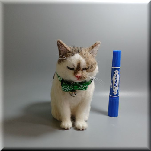 羊毛フェルト猫　全身タイプ　リアル可愛いジャパニーズボブテイル 羊毛フェルト 猫 ブサ猫 キジシロ猫さん キジ白 ジャパニーズ