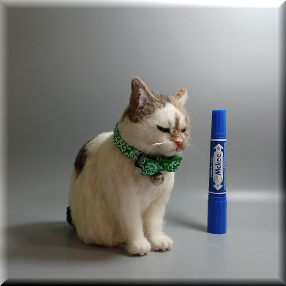 羊毛フェルト 猫 ブサ猫 キジシロ猫さん キジ白 ジャパニーズ