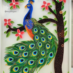 クイリング孔雀/家の装飾のための手作りの紙クイルアート、/Quilling Peacock (Handmade) 2枚目の画像
