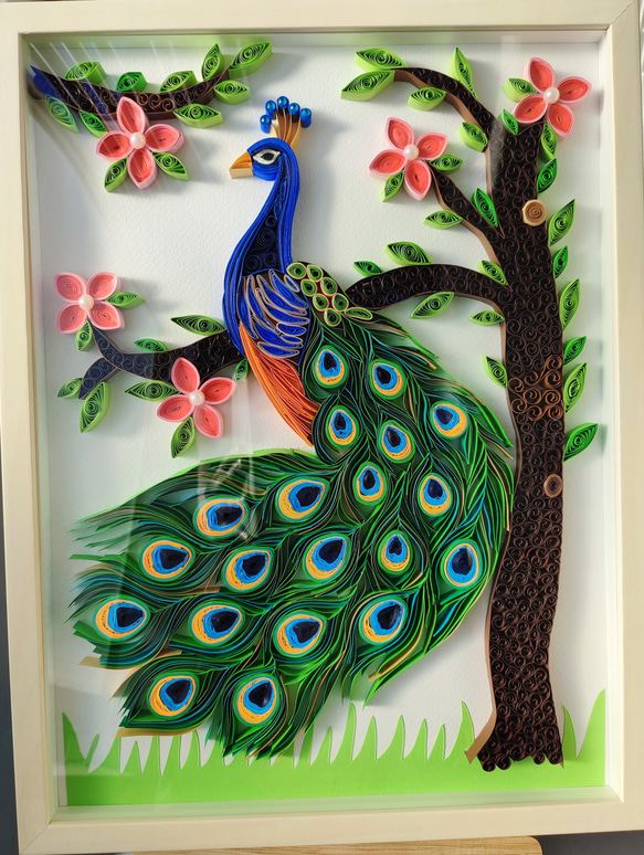 クイリング孔雀/家の装飾のための手作りの紙クイルアート、/Quilling Peacock (Handmade) 5枚目の画像