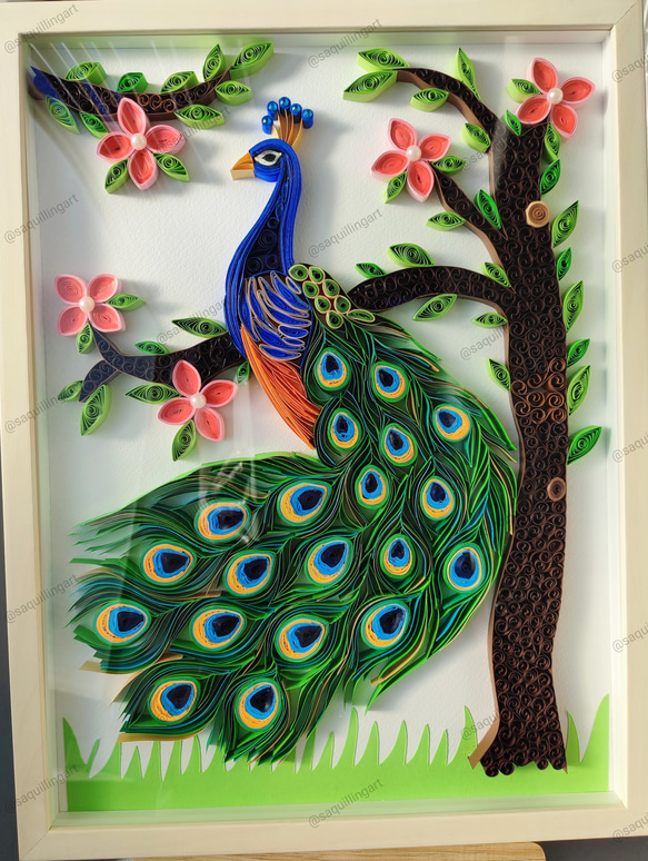 クイリング孔雀/家の装飾のための手作りの紙クイルアート、/Quilling Peacock (Handmade) 4枚目の画像