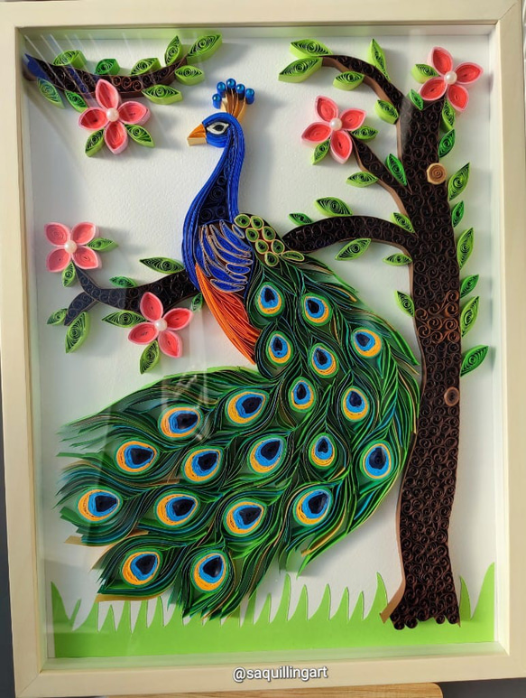 クイリング孔雀/家の装飾のための手作りの紙クイルアート、/Quilling Peacock (Handmade) 3枚目の画像