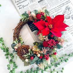 手作りキット＊可愛い木の実とポインセチアのクリスマスリース＊直径
