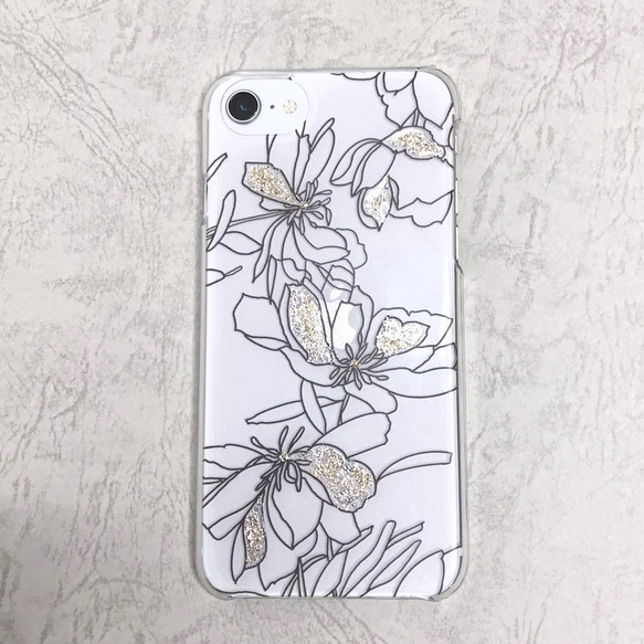 flower  ラメ ライン アート iphone android スマホ ケース【全機種対応】【送料無料】 2枚目の画像