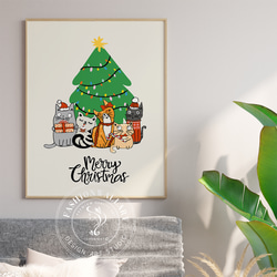 キャンバスアートパネル】クリスマス飾り付けウサギと黒猫ギター★イラスト絵ポスター アートポスター クリスマス 猫 アニマルアート かわいい 北欧風