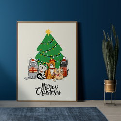 キュート 猫 クリスマスツリー Merry Christmas  / インテリアポスター 海外アート /4532 4枚目の画像