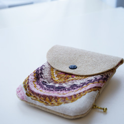 紙幣和硬幣可以分開♪Coin through mini wallet/knit pattern x beige 第6張的照片