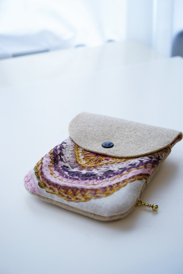 紙幣和硬幣可以分開♪Coin through mini wallet/knit pattern x beige 第6張的照片