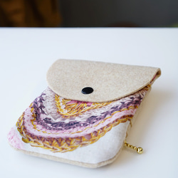 紙幣和硬幣可以分開♪Coin through mini wallet/knit pattern x beige 第3張的照片