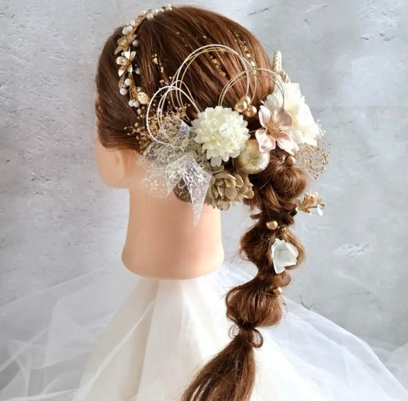 カチューシャ×髪飾りセット　成人式　髪飾り　成人式髪飾り　卒業式　カチューシャ　あみ下ろし 1枚目の画像