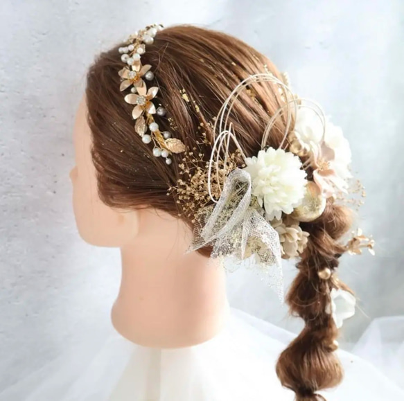 カチューシャ×髪飾りセット　成人式　髪飾り　成人式髪飾り　卒業式　カチューシャ　あみ下ろし 5枚目の画像
