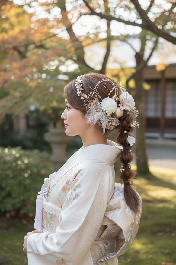 カチューシャ×髪飾りセット　成人式　髪飾り　成人式髪飾り　卒業式　カチューシャ　あみ下ろし 13枚目の画像