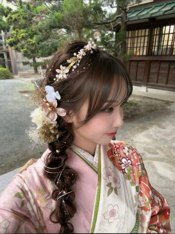 カチューシャ×髪飾りセット　成人式　髪飾り　成人式髪飾り　卒業式　カチューシャ　あみ下ろし 14枚目の画像