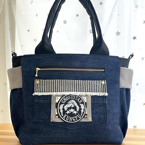 送料込み大きめデニムリメイクバッグNo.190トートバッグ