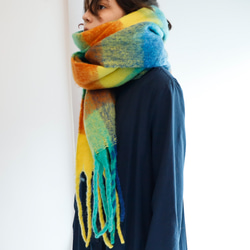 大人気のため再販！ ふわもこ素材のオーバーサイズドチェックマフラー ギフトにも ワントーンコーデのアクセントにも◎ 12枚目の画像