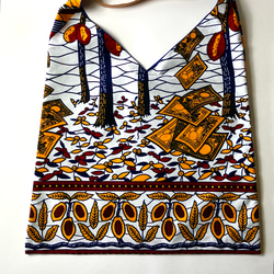 African print × Real leather Folding bag  / money&birds 2枚目の画像