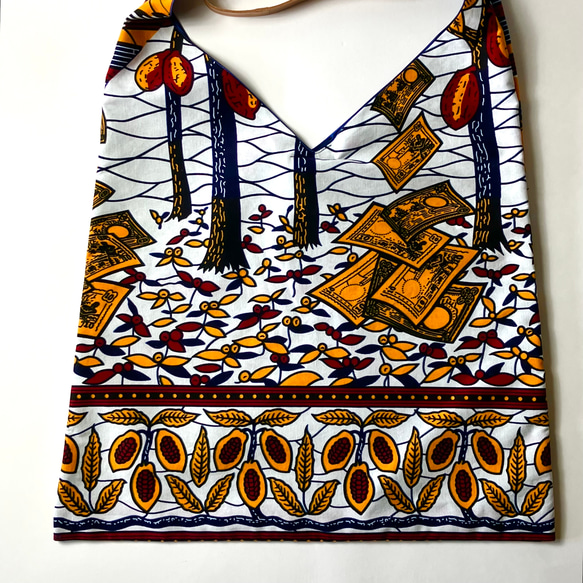 African print × Real leather Folding bag  / money&birds 2枚目の画像