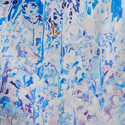スクエアクロス〝星月夜〟ブルー（45cm ハンカチ ミニスカーフ アート） 5枚目の画像