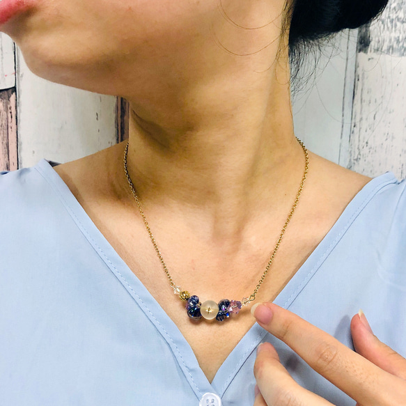 [DIY材料包] 水晶雨珠項鍊 琉璃珠 飾品 手作禮物 第4張的照片