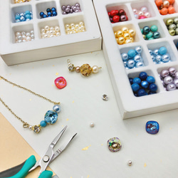 [DIY材料包] 方鑽珍珠項鍊 水晶 飾品 手作禮物 第2張的照片