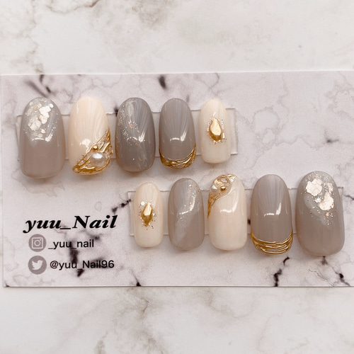 送料無料】グレージュニュアンスネイル/アイボリーネイル/冬ネイル