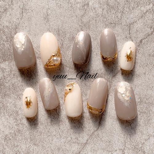 送料無料】グレージュニュアンスネイル/アイボリーネイル/冬ネイル