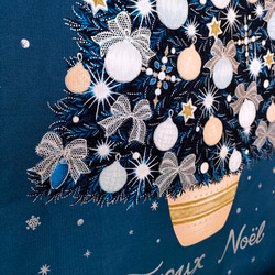 【早割祭2023】クリスマスツリーデザイン生地ファブリック（ラメ有り）ネイビー 3枚目の画像