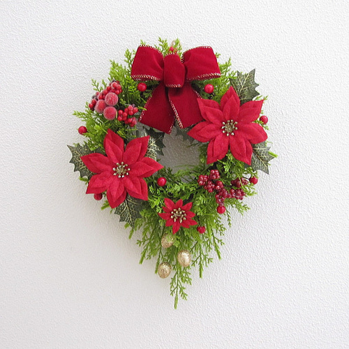 Xmas☆レッドポインセチア入りキャスケードリース クリスマス