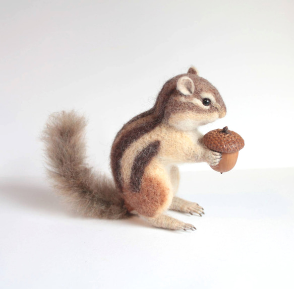 シマリス　リース（大、中）　羊毛フェルト 高難易度】羊毛フェルトでシマリス作ったよ【できるのか