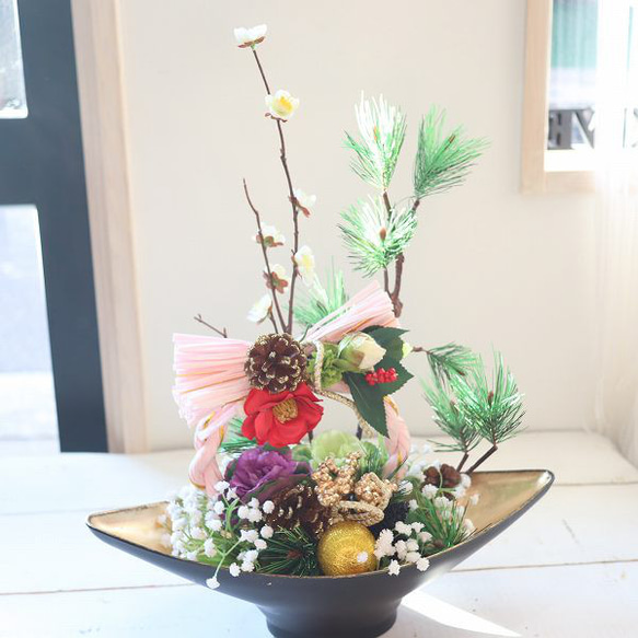 お正月飾り❁壁掛け兼フラワーアレンジメント❁造花 56331f0852f67aae856c09712ecc61