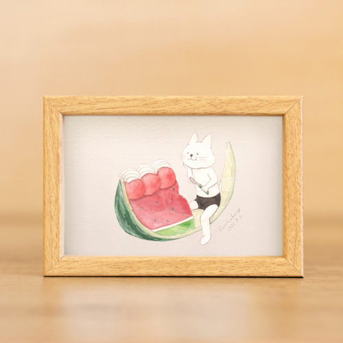 ネコぱんミニイラストフレーム スイカゼリー ミニ額 マグネット