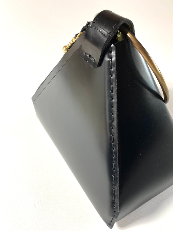【受注生産】Real Leather Triangle bag 本革リングバッグ　Black/E 7枚目の画像