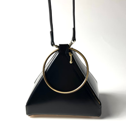 【受注生産】Real Leather Triangle bag 本革リングバッグ　Black/E 3枚目の画像
