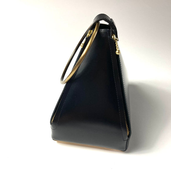 【受注生産】Real Leather Triangle bag 本革リングバッグ　Black/E 6枚目の画像