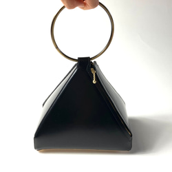 【受注生産】Real Leather Triangle bag 本革リングバッグ　Black/E 2枚目の画像