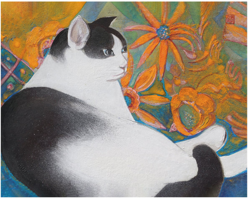 2024年のクリスマス CAT WHITE&BLACK 額装 複製 日本画 白黒 JAPAN アート 印刷 絵画