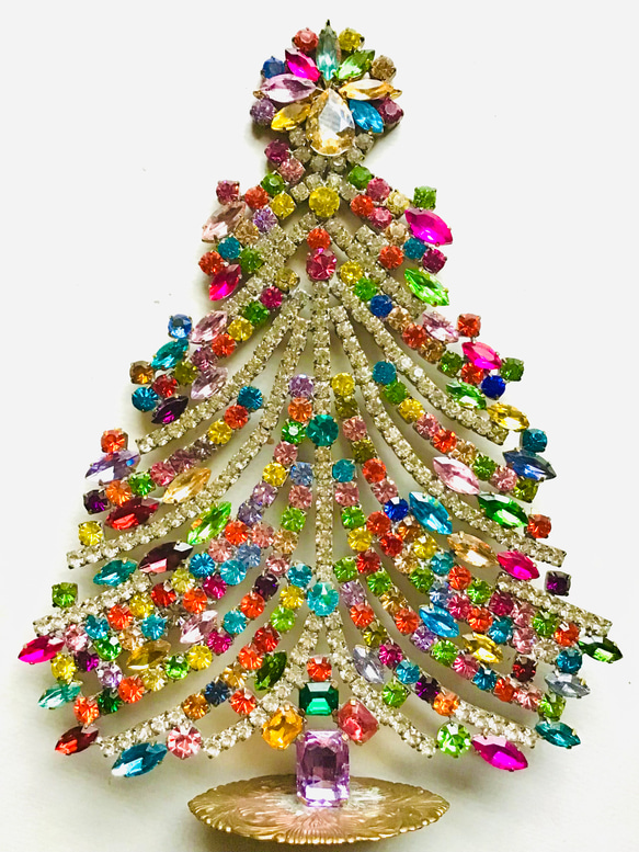 チェコガラス　ビンテージ　クリスマスツリー　ヴィンテージ　チェコ　ラインストーン 1枚目の画像