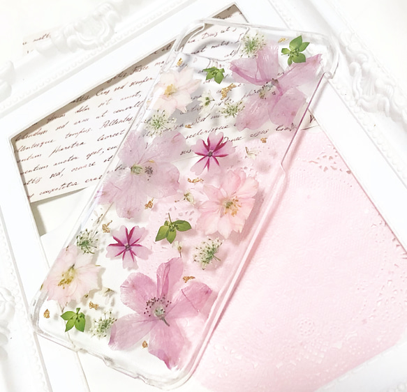 押し花iPhoneケース 押し花スマホケース 押し花ケース 2枚目の画像