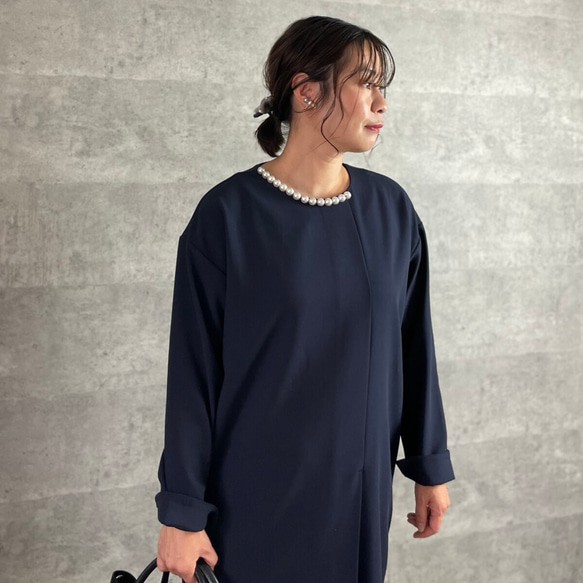 上品パールが華やか♪大人の高見えすっきりワンピース 【L】フォーマル 卒業式 入学式 KMC-510 172483 8枚目の画像