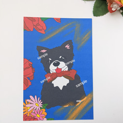 犬アート　花とチワワ　2枚ポストカードセット　黒チワワ 2枚目の画像