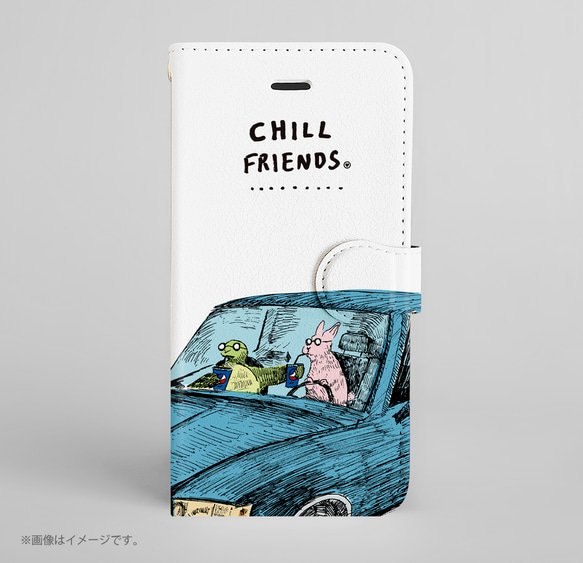 「CHILL FRIENDS_ウサギとカメ」Original手帳型iPhoneケース 1枚目の画像