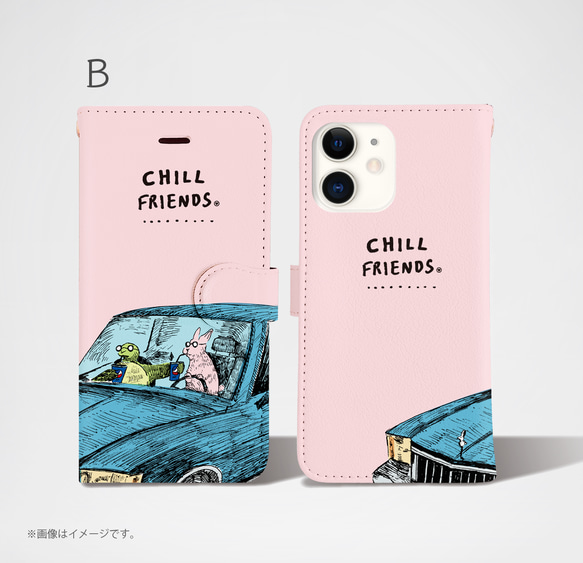 「CHILL FRIENDS_ウサギとカメ」Original手帳型iPhoneケース 3枚目の画像