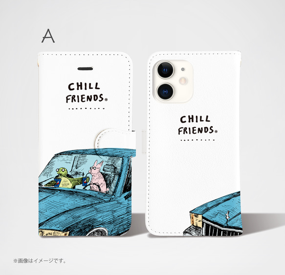 「CHILL FRIENDS_ウサギとカメ」Original手帳型iPhoneケース 2枚目の画像