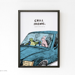 フレーム付きＡ3ポスター「CHILL FRIENDS_ウサギとカメ」 1枚目の画像