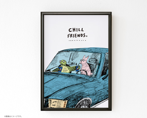 フレーム付きA3ポスター「CHILL FRIENDS_ウサギとカメ