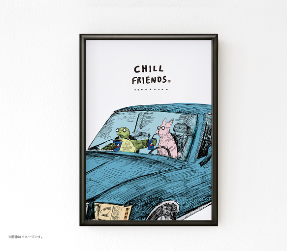 フレーム付きＡ3ポスター「CHILL FRIENDS_ウサギとカメ」 1枚目の画像